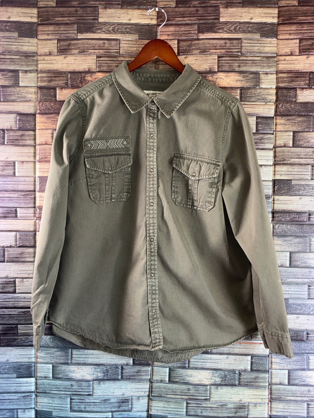 Vtg Arizona Jean Co Army Green Long Sleeve Snap Button Shirt Women’s XL